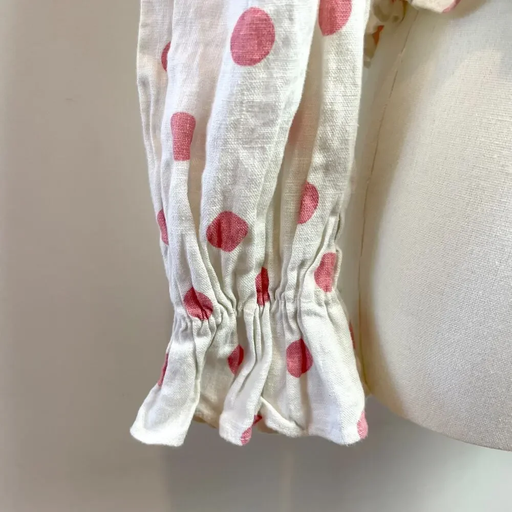 Reformation Polka‎ Dot Puff Sleeve Linen Top Small Smocked Feminine Coquette